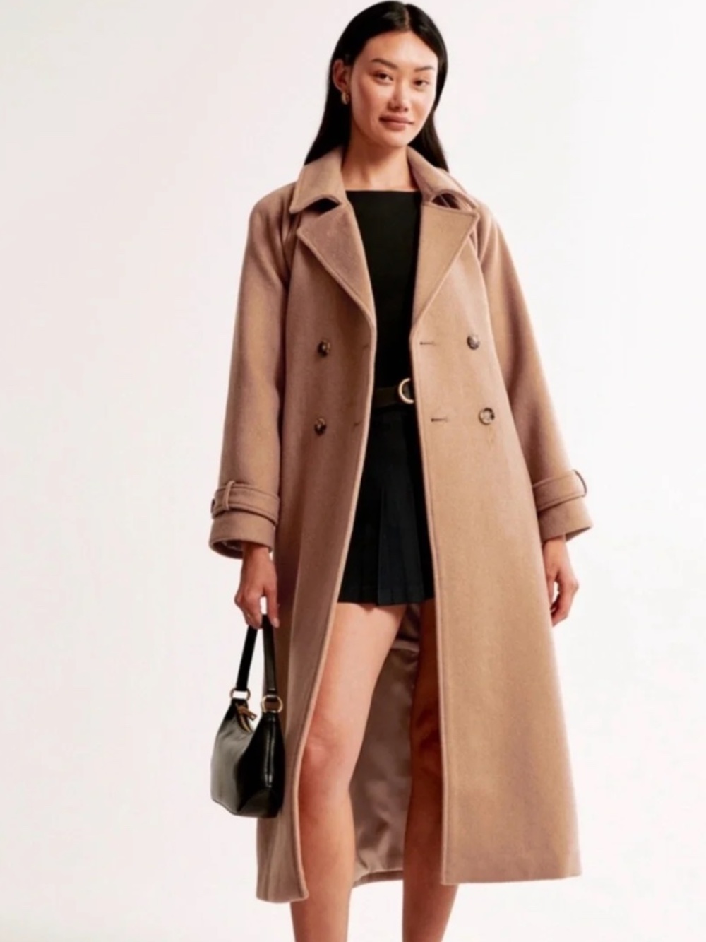A&F Carrie Wool-Blend Trench Coat - Camel